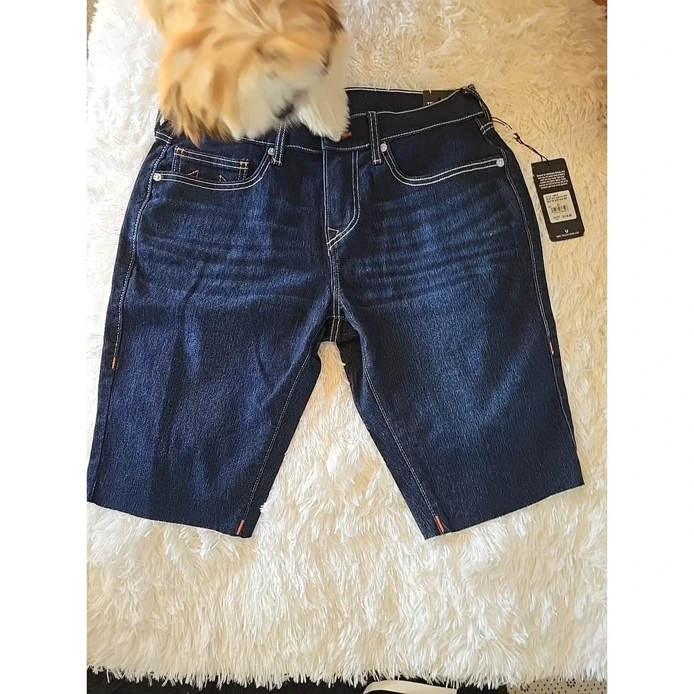 True Religion Ricky Relaxed Straight Denim Shorts Size‎ 30 Mens Blue